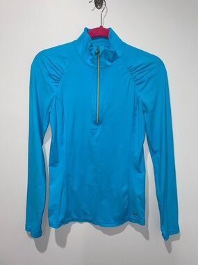Lilly Pulitzer Justine Women's Long-Sleeve Zip Mock Neck Top - Bright Aqua Blue